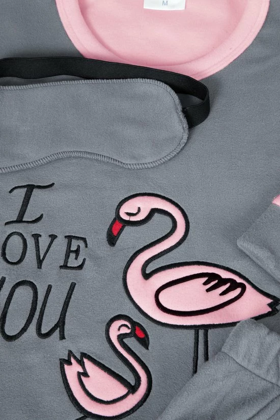 UNIFICATO Dames Pyjamaset - Huispak - Fleece - Grijs - Maat L 3 UNIFICATO Dames Pyjamaset - Huispak - Fleece - Grijs - Maat L - Afbeelding 3