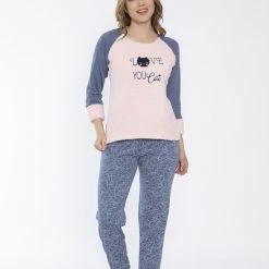 Merkloos Sophia Mila Dames Luxe Pyjama | 2-delige Set | Lange Mouwen | Pyjama Dames Volwassenen | Pyjama Dames | Maat L