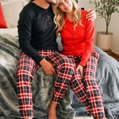 Doctor Nap Familie Pyjama Dames Volwassenen Flanel & Katoen | Lange Mouw Lange Broek | Kerst Winter Matching Gezin Pyama | Flanel Red PM.4505 L -Pyjama-S-Dames Winkel 550x825 85