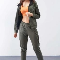 La Pèra Donker Groen Vrijetijdspak Huispak Met Rits Dames - Maat L