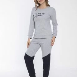 Merkloos Sophia Mila Dames Luxe Pyjama | 2-delige Set | Lange Mouwen | Pyama Dames Volwassenen | Lange Mouw | Blouse | Katoen | Pyjama Dames | Maat L